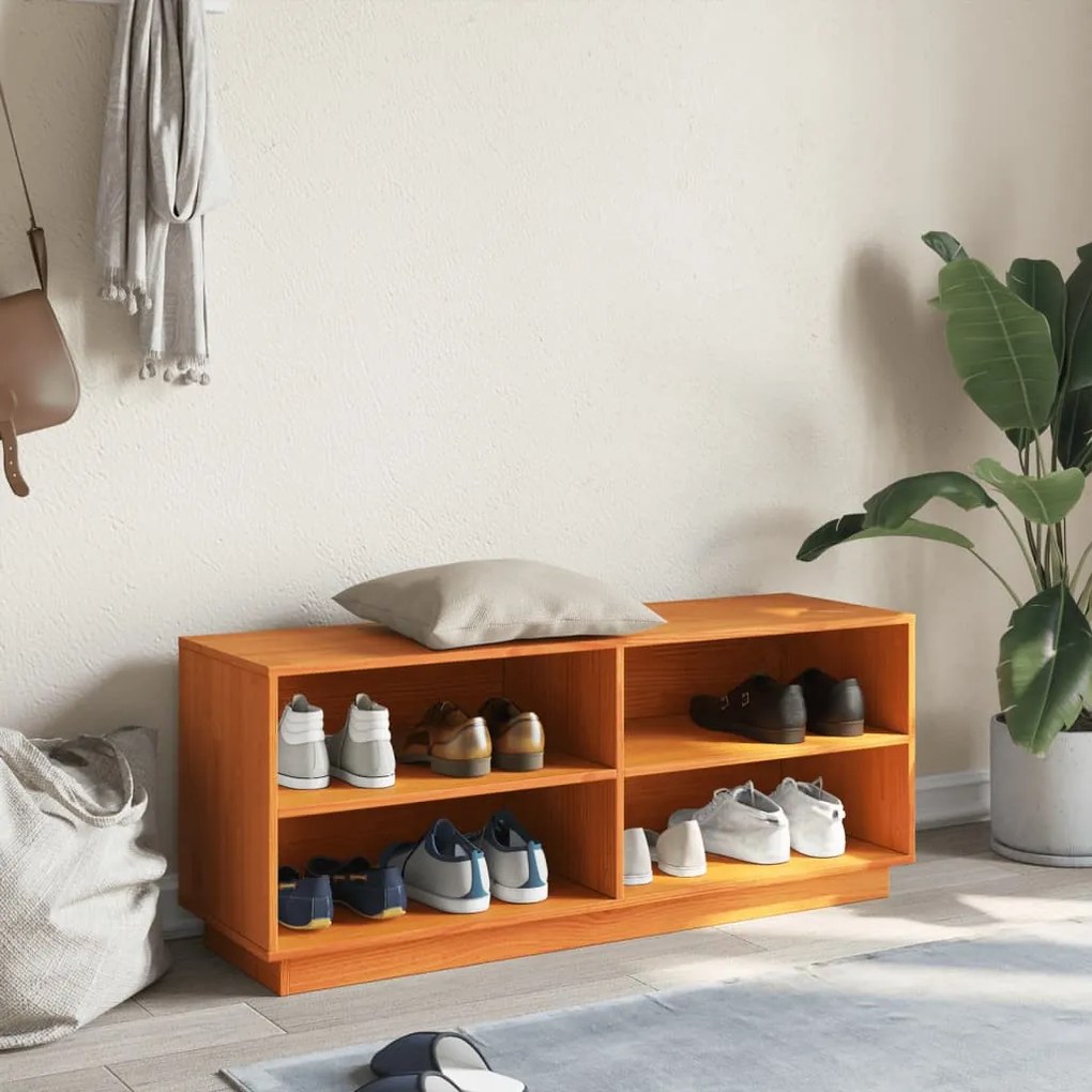 viaszbarna tömör fenyőfa cipőszekrény 110 x 34 x 45 cm