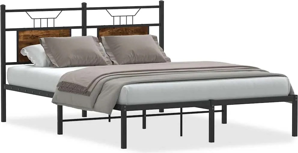 vidaXL füstös tölgy színű szerelt fa ágykeret matrac nélkül 137x190 cm