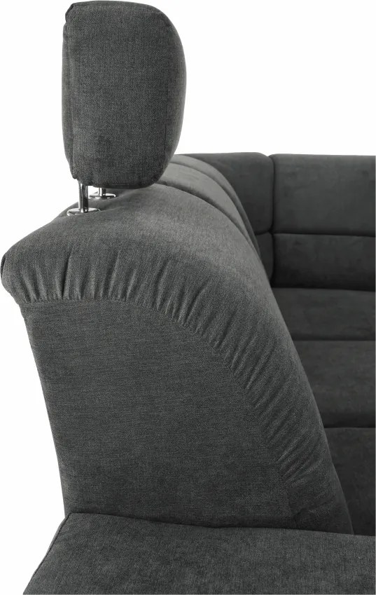 Ülőgarnitúra, műbőr fekete/szövet sötétszürke, balos, SANTIAGO U