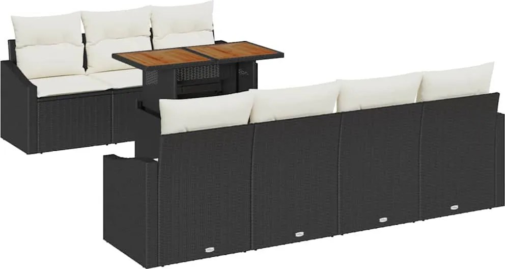 vidaXL Kert étkező szett párnával 8 pcs Fekete és Krém