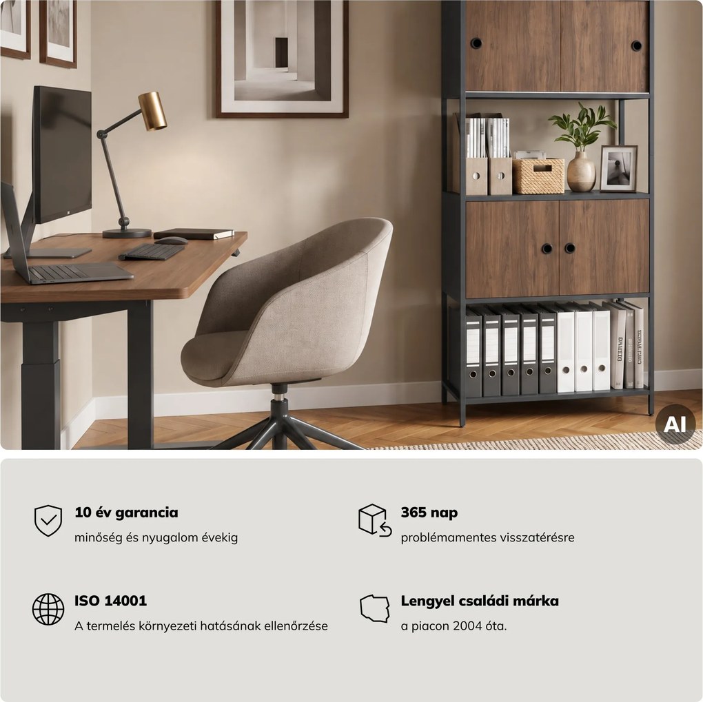 Iratrendező polc zárható szekrénnyel, irodai, nyitott polcok, fém antracit/dió, 800x2200x400 mm: ARIEL Eco Design