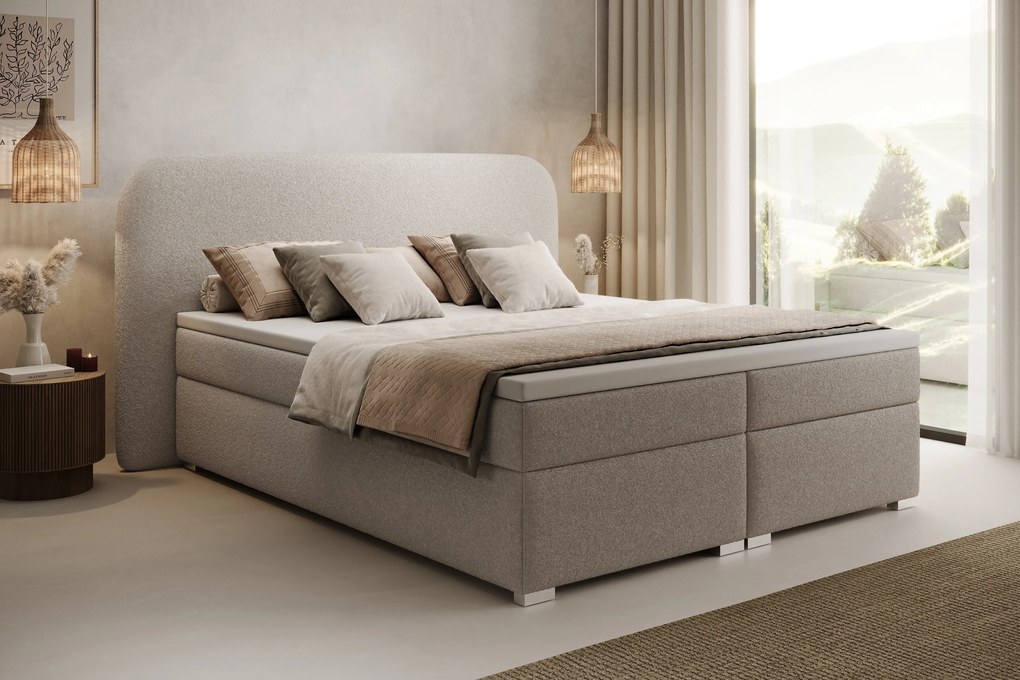 Eleris kontinentális ágy 160x200 tárolóval - bézs bouclé Quelle 05