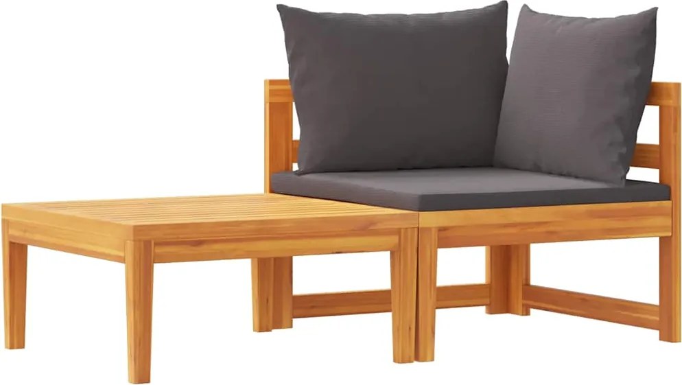 vidaXL 2 részes akácfa kerti ülőgarnitúra sötétszürke párnákkal