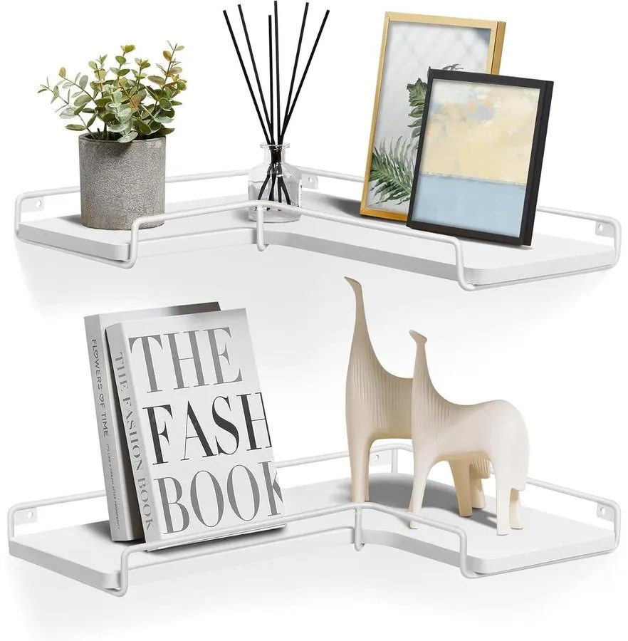 Lebegő polcok, 2 darabos készlet, l-alakú sarokpolc falra fehér színben