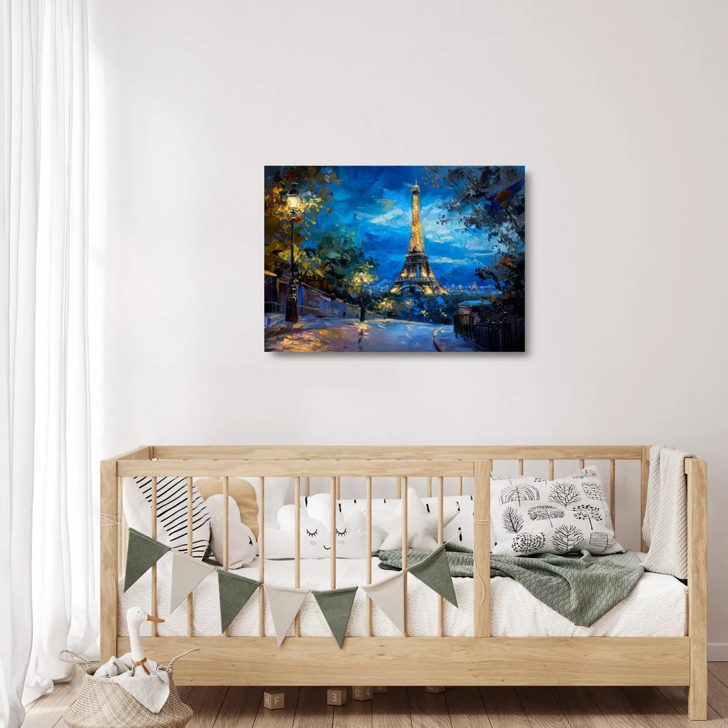 Üveg kép - Olajfestmény az Eiffel-toronyról (70x50 cm)