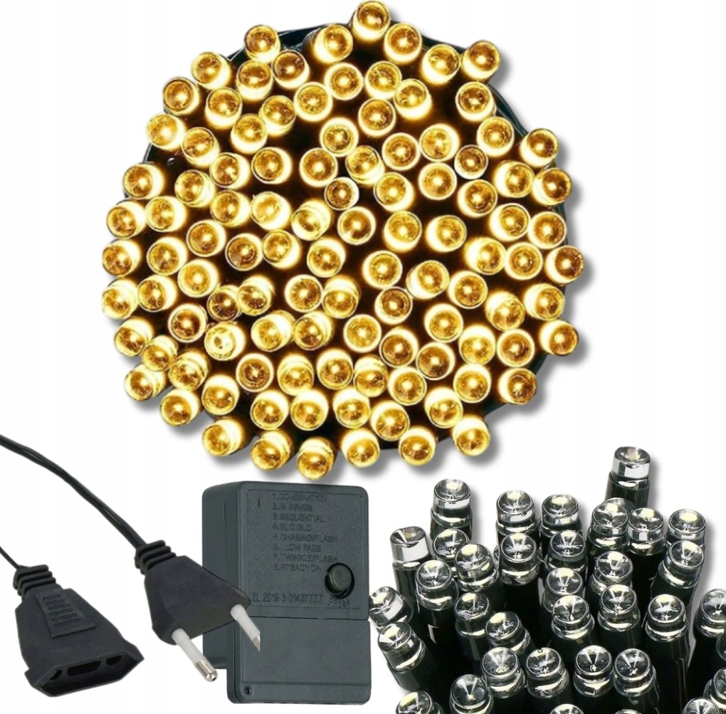 Karácsonyfa Fényfüzér 200LED Fehér Meleg Karácsonyi Fények Elektromos Fény