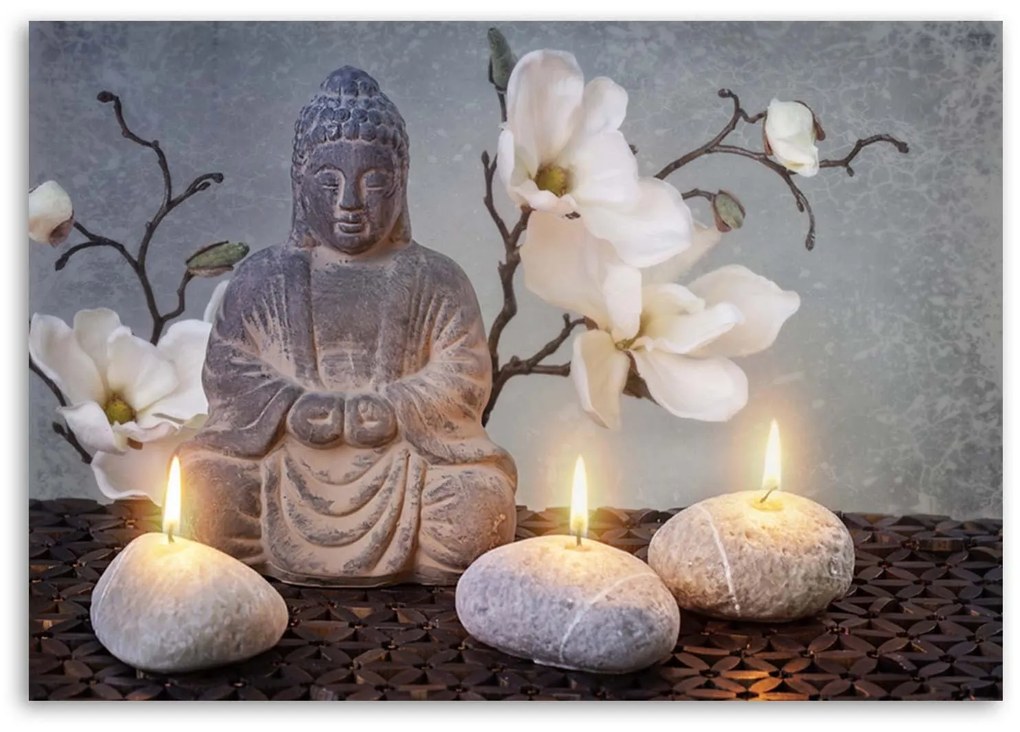 Gario Vászonkép Buddha és gyertyák Méret: 100 x 70 cm, Kivitelezés: Vászonkép