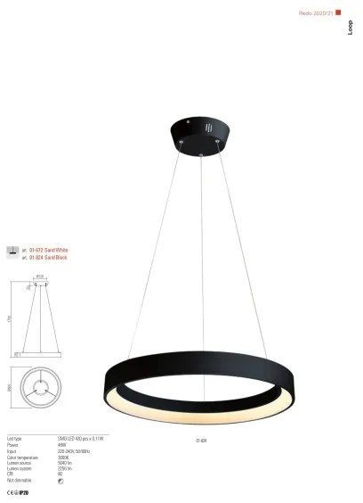 Redo 01-672 - LED Csillár zsinóron LOOP LED/48W/230V átm. 60 cm fehér