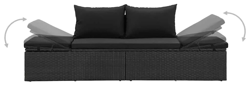 Fekete polyrattan napozóágy párnákkal