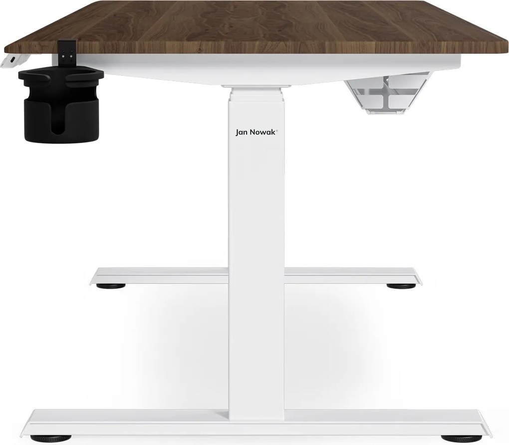 Elektromos, állítható magasságú, ergonomikus, fehér/dió íróasztal,1400x700 mm: ARIA