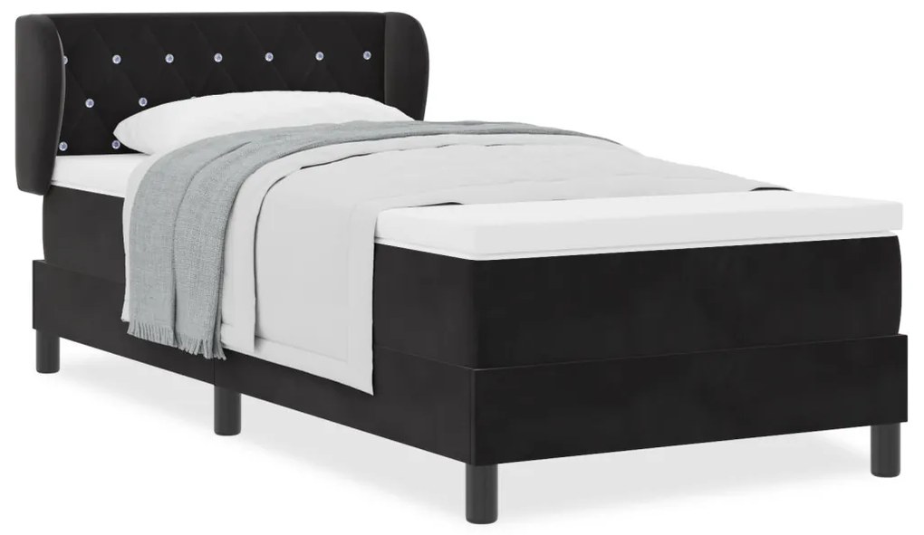 Boxspring Ágy Matracokkal Fekete 90x200 cm Bársony