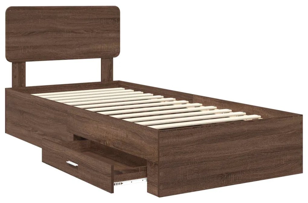 vidaXL Ágykeret fejtámlával fiókkal Barna Tölgy 100 x 200 cm Faanyag