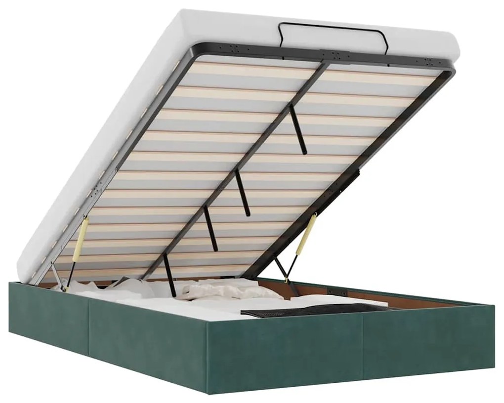 Ottomán ágykeret matrac nélkül, sötétzöld 120x190 cm bársony
