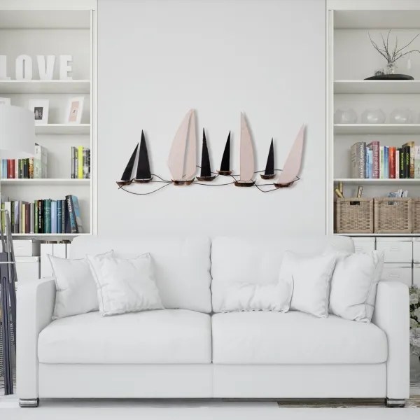 Fali dekoráció 52x117 cm fém vitorlás hajó