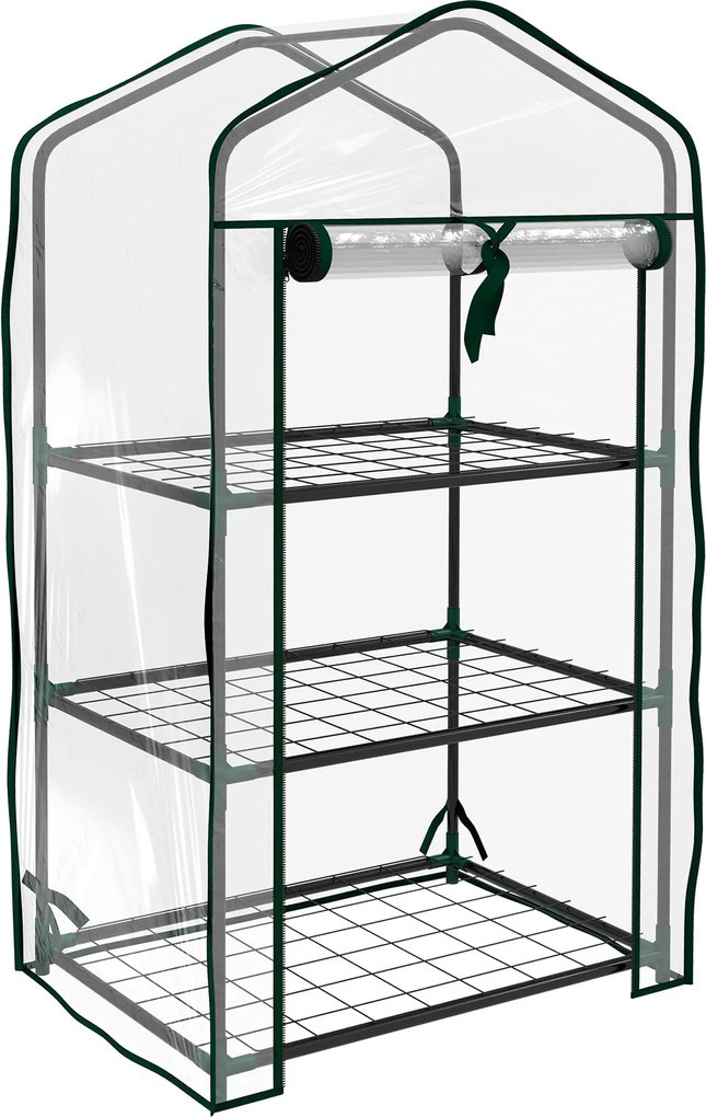 Outsunny 3-Tier Kerti Üvegház Terasz Üvegház 3 Polccal és 1 Cipzáras Ajtóval Növények, Virágok és Zöldségek Neveléséhez 59x39x127 cm Átlátszó | Aosom