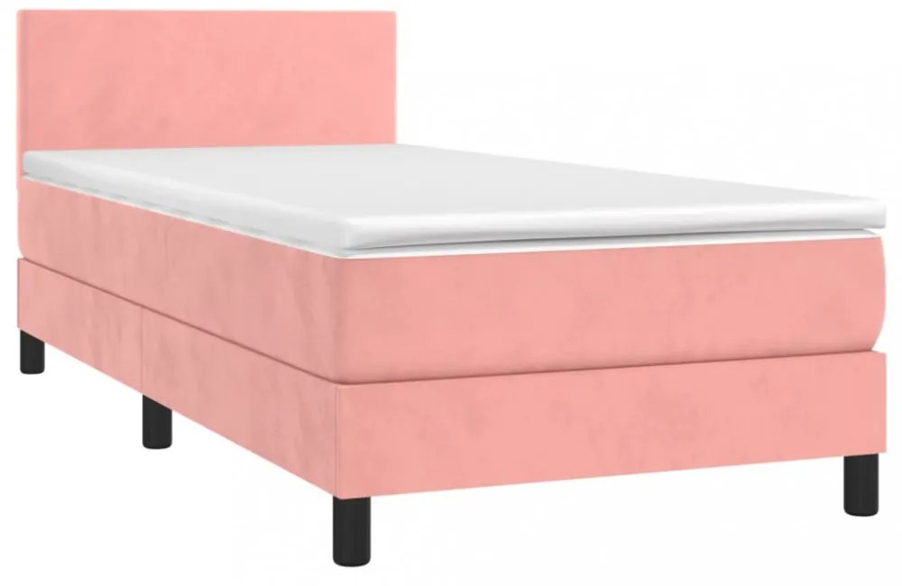 rózsaszín bársony rugós és LED-es ágy matraccal 90x200 cm