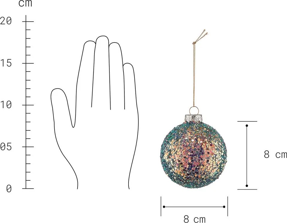 HANG ON üveg karácsonyfadísz flitterekkel, zöld-arany Ø 8cm