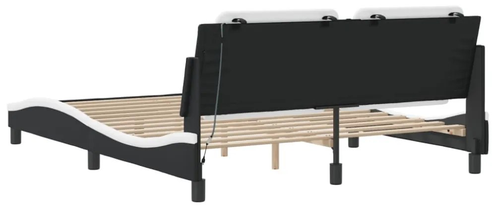 fehér és fekete műbőr ágykeret LED-világítással 160 x 200 cm