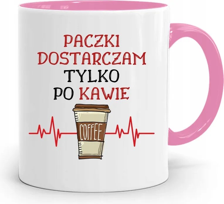 Rózsaszín Bögre Futárnak Csak Kávé Után Ajándék fényképes nyomattal