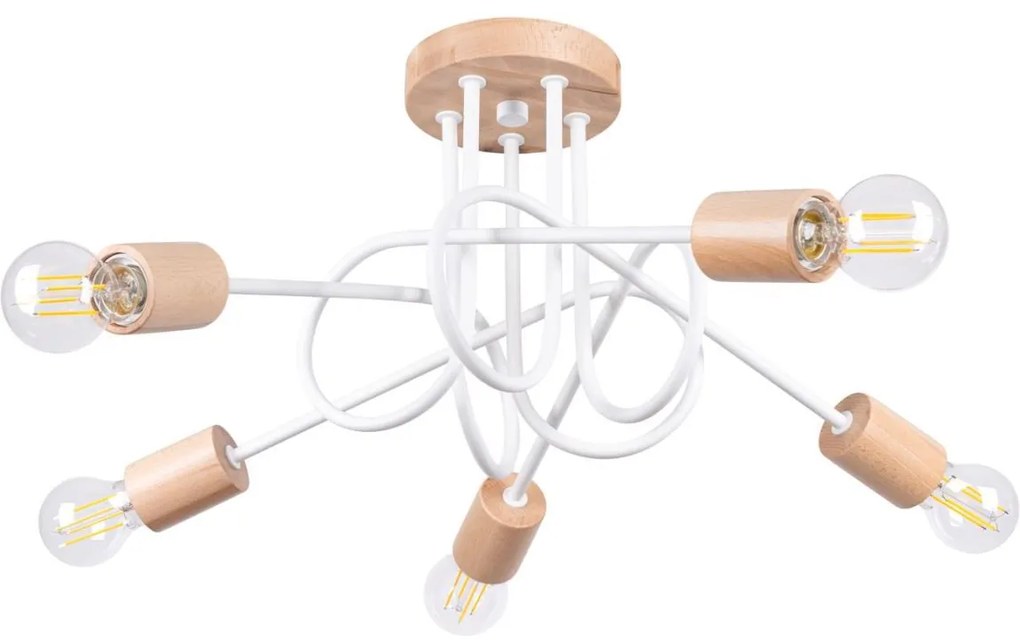 Sollux SL.1475 - Felületre szerelhető csillár EMBER 5xE27/15W/230V fehér/bézs/bükkfa