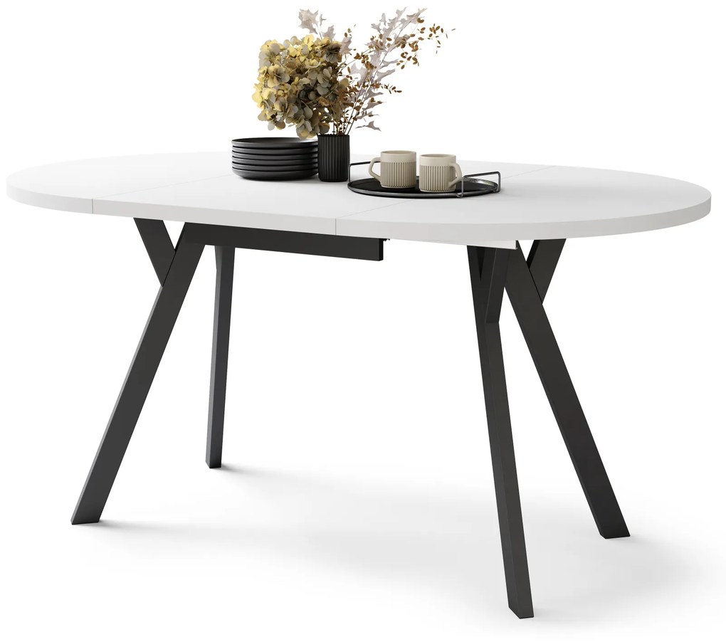 Mazzoni ALMO Fehér Matt/fekete lábak - BŐVÍTHETŐ KEREK ASZTAL Y ALAKÚ LÁBAKKAL LOFT/IPARI STÍLUSÚ NAPPALIBA/ÉTKEZŐBE