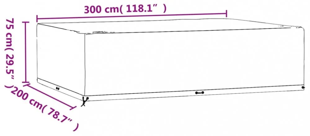 2 db téglalap alakú kerti bútorhuzat 16 fűzőlyukkal 300x200x75