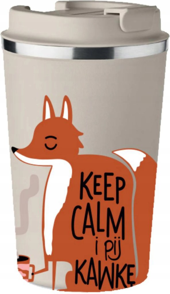 Prémium termo bögre nyomott mintával Keep Calm Igyál Kávét Róka 350 ml KT_085