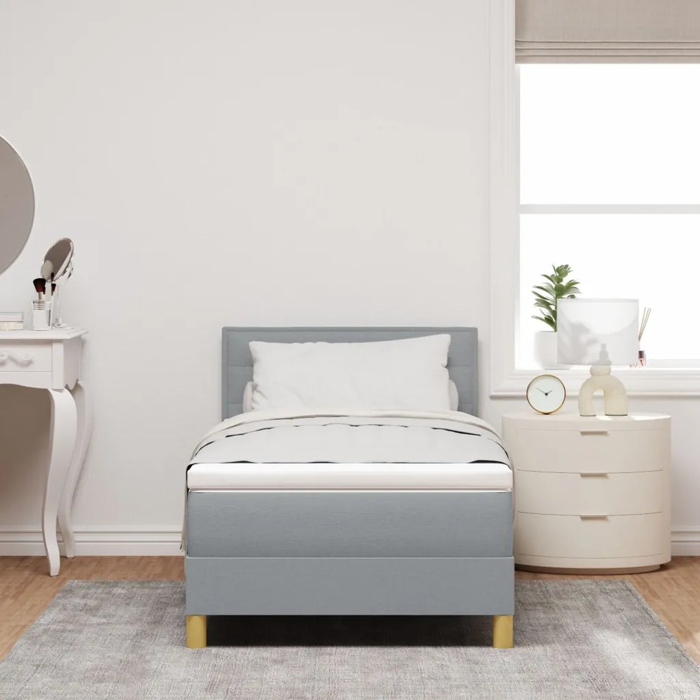 Box Spring ágy matraccal Világosszürke 90x200 cm Szövet