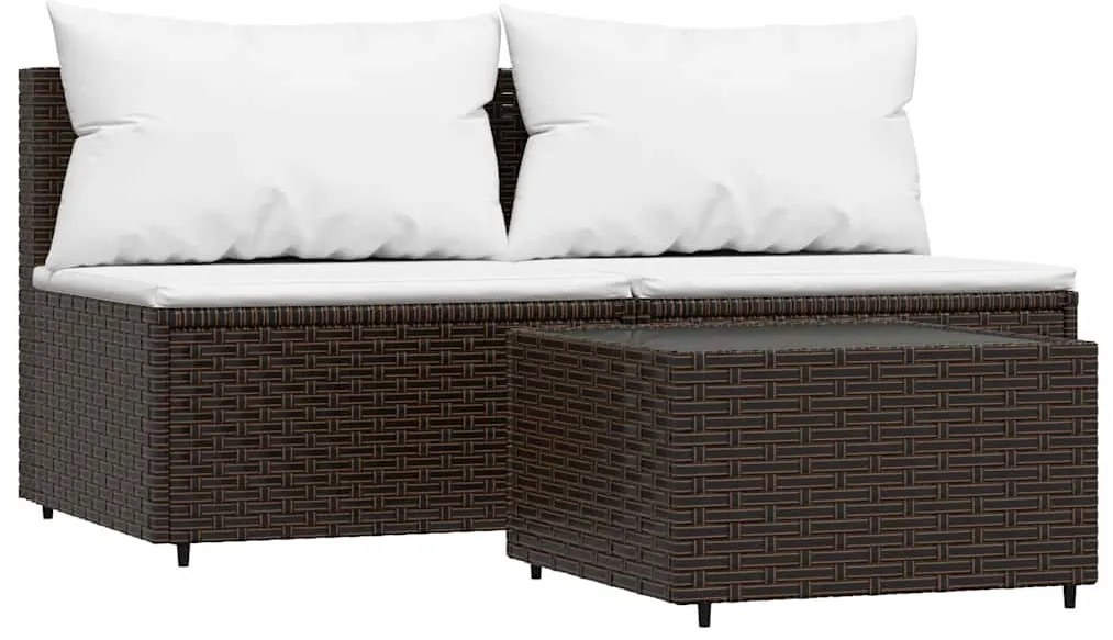3 részes barna polyrattan kerti ülőgarnitúra párnával