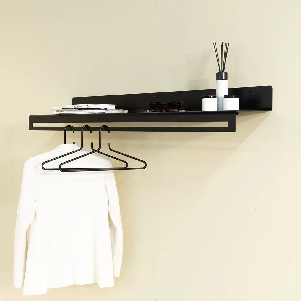 Fekete fém fali fogas polccal 120 cm Sway – Spinder Design