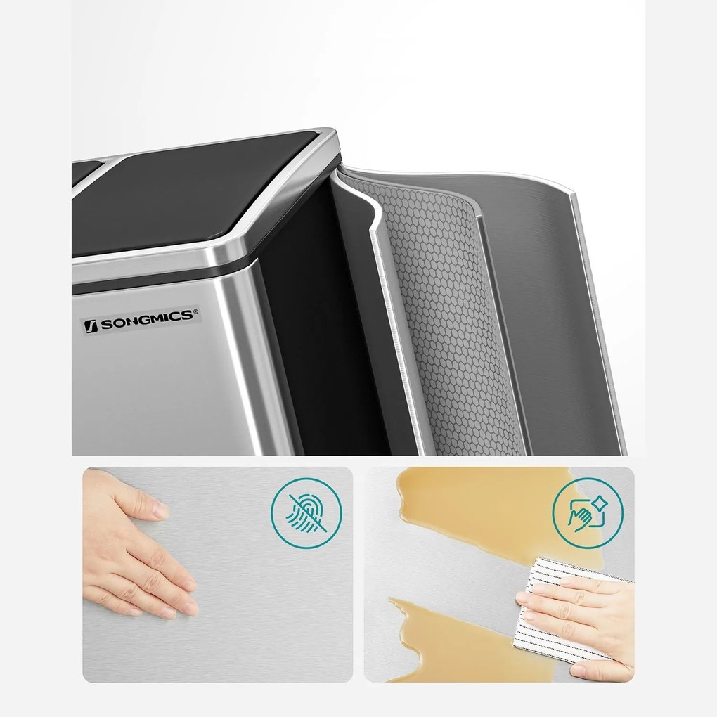 SORT hulladékgyűjtő tartály 54 l (3x18 l), ezüst SongmicsHome