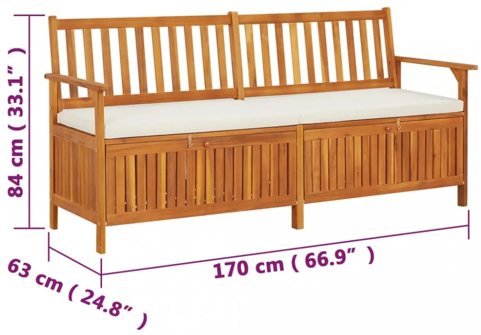 tömör akácfa tárolópad párnával 170 cm