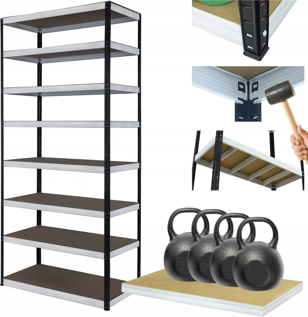 Tárolószekrény fém állvány Helios 270x100x35cm 8Px400kg Magas Erős