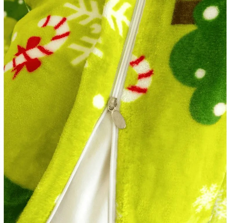 Mikroplüss ágyneműhuzat szett CHRISTMAS TREE zöld + mikroplüss lepedő SOFT 90x200 cm fehér, egyszemélyes ágyra