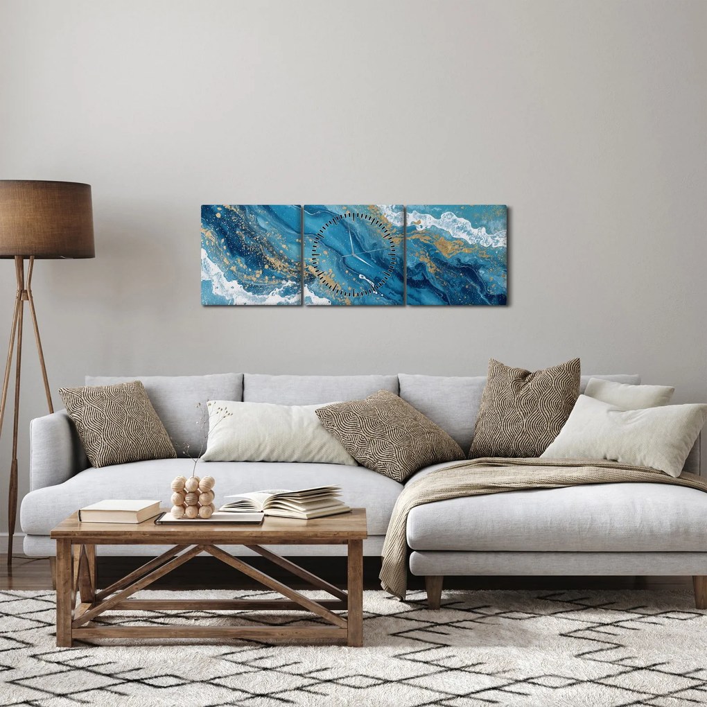 Kép - Világoskék márvány arannyal II. (órával) (90x30 cm)