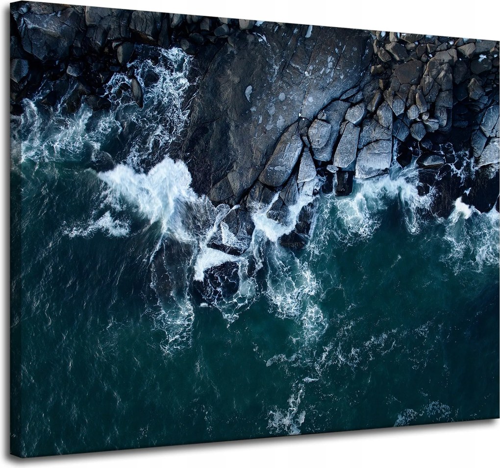 Vászonkép Természet Hullámok Tenger Sziklás Tengerpart Kék Víz 100x80