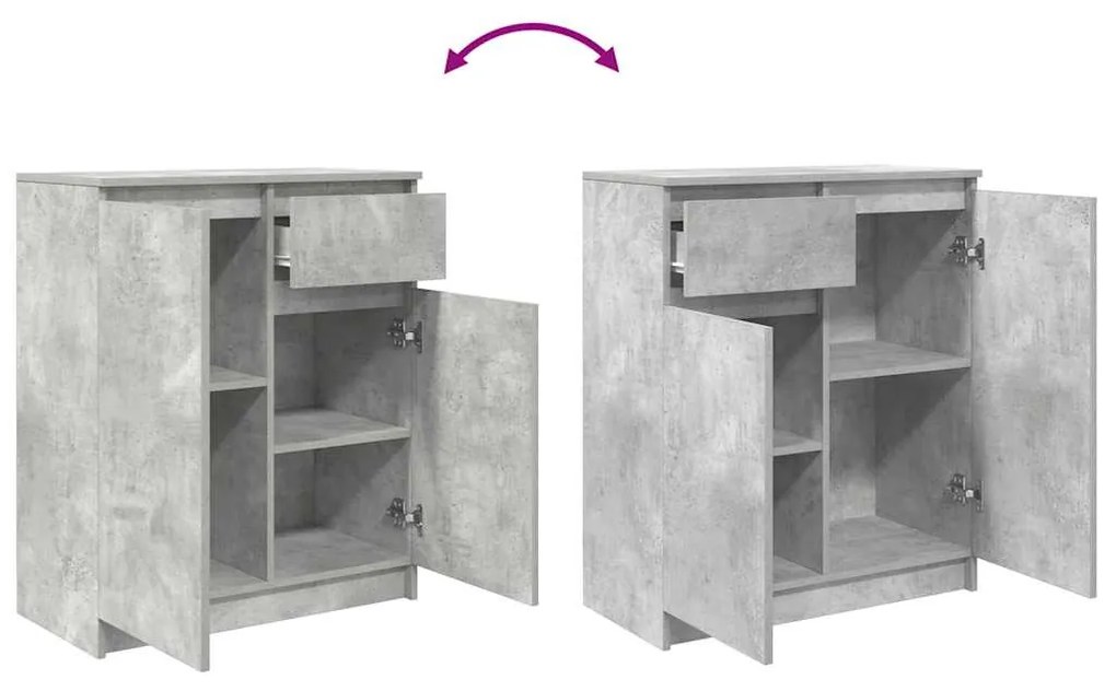 betonszürke szerelt fa tálalószekrény fiókos 71x35x84 cm