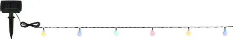 Globo 36803-20 Solar fényfüzér, matt fekete műanyag, tolókapcsoló, fokozatkapcsoló, AA 300mAh 1.2V elemmel, IP44, HxSz: 5800x18mm, LED-ek közötti távolság 200mm, tápkábel hossza 2000mm, tartozék: 20x színes LED 0.6W 1.2V