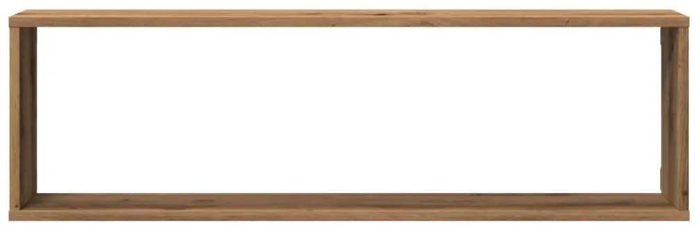 4 db kézműves tölgyszínű szerelt fa fali kockapolc 100x15x30 cm