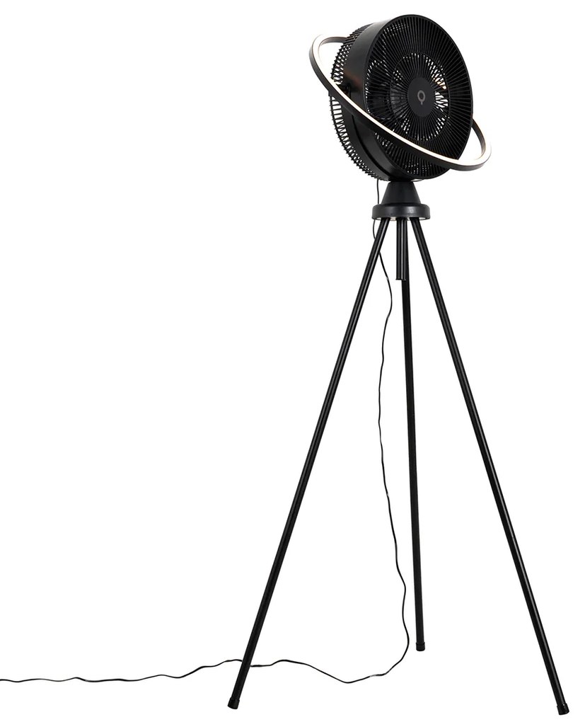 Álló ventilátor állványon fekete, LED-del, 3 fokozatú fényerő-szabályozóval és állítható - Marleen