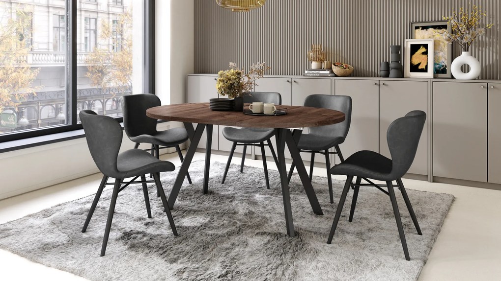 Mazzoni ALMO Barna tölgy/fekete lábak - BŐVÍTHETŐ KEREK ASZTAL Y ALAKÚ LÁBAKKAL LOFT/IPARI STÍLUSÚ NAPPALIBA/ÉTKEZŐBE