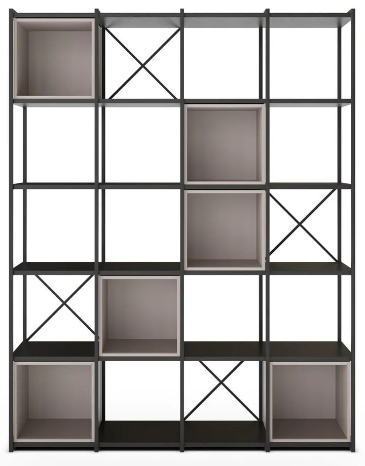 Fekete-krémszínű könyvespolc 140x179 cm Anya – Marckeric