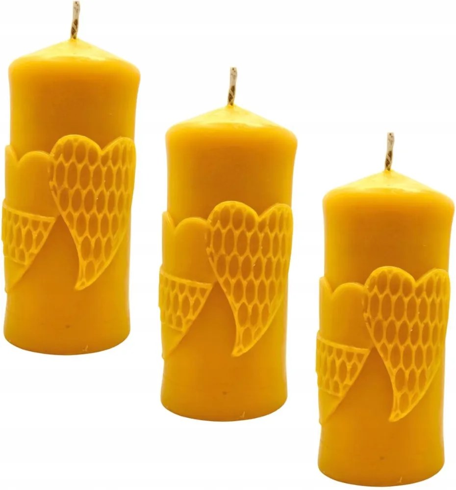 3 db Bio Mézes Dekoratív Gyertya 3D Méhviasz "2 Szív" 3 x 188g