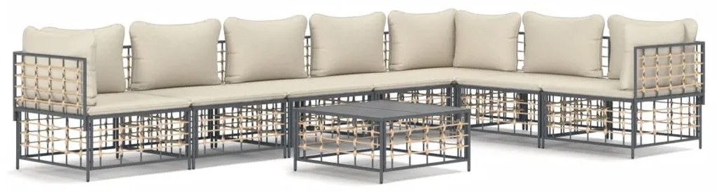 8 részes antracitszürke polyrattan kerti ülőgarnitúra párnákkal