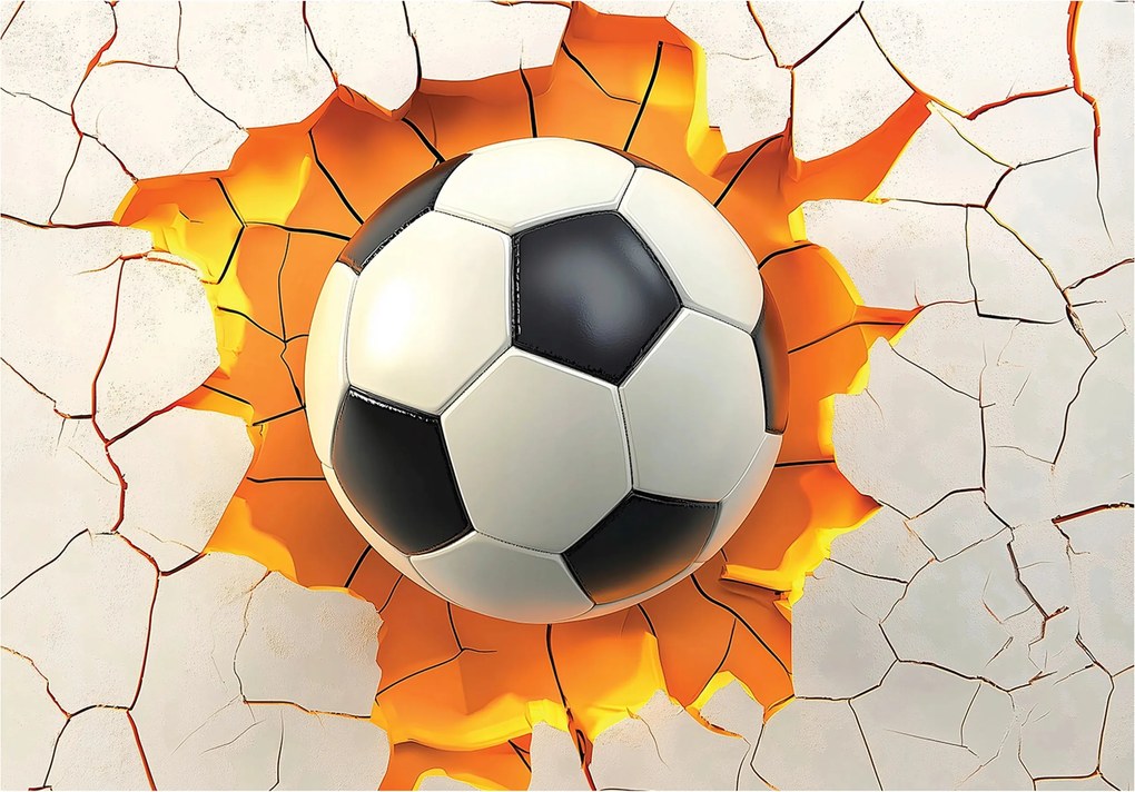 3D fotótapéta térbeli labda tűz és repedező fal effekttel 416