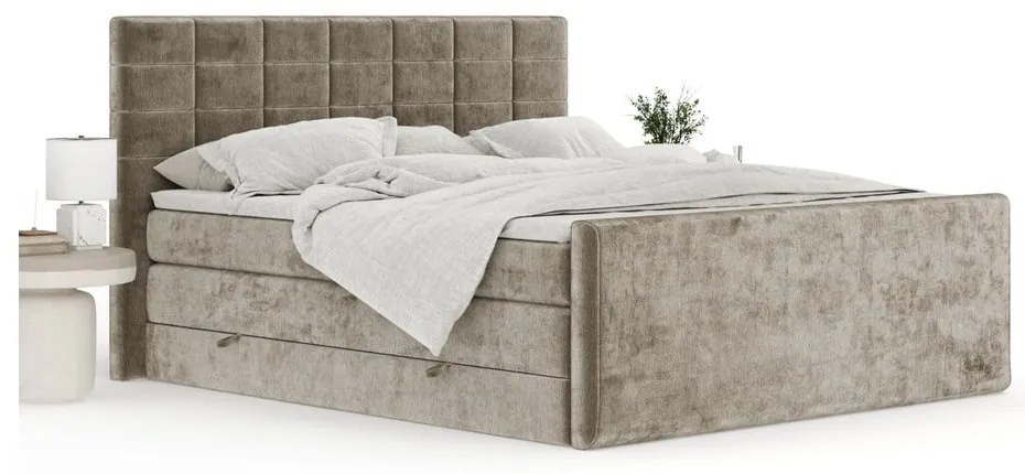 Világosbarna ágyneműtartós boxspring ágy 160x200 cm Ava – Maison de Rêve