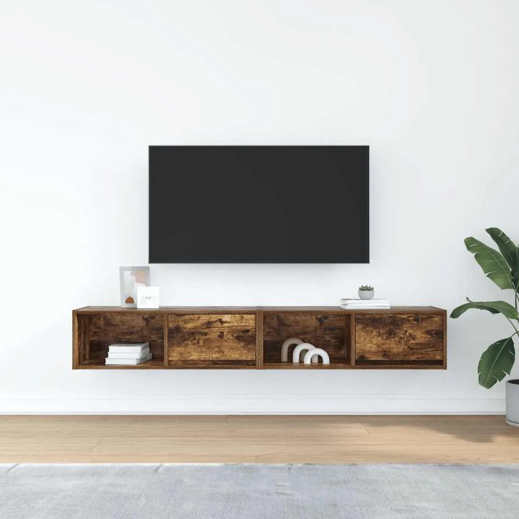 2 db füstös tölgy színű szerelt fa TV-szekrény 80x31x25,5 cm