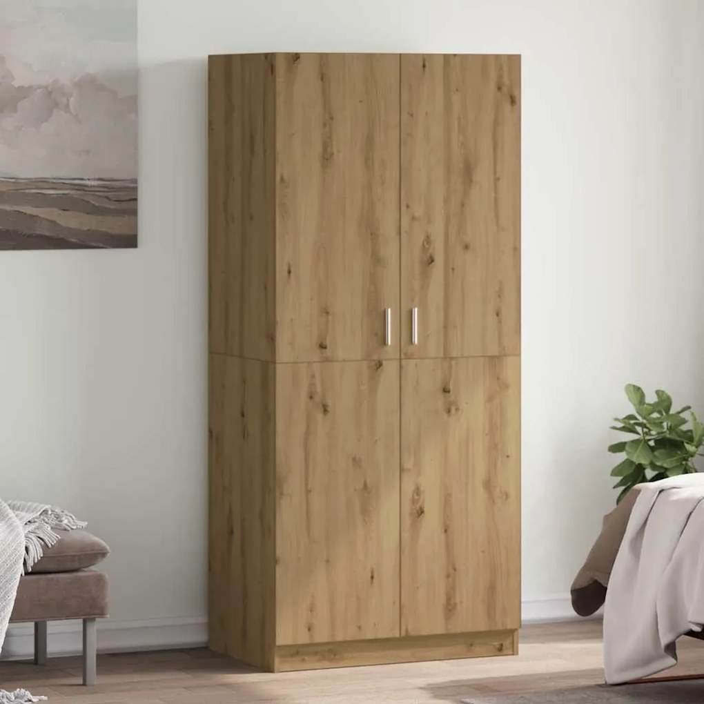 kézműves tölgy színű szerelt fa ruhásszekrény 80x52x180 cm