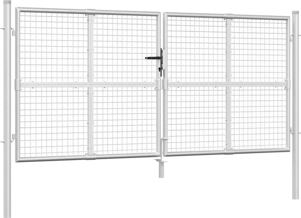 vidaXL ezüst színű horganyzott acél hálós kerti kapu 300 x 125 cm