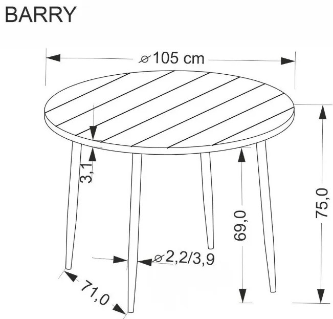 Barry kerek étkezőasztal dió / fekete